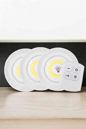 Spot Lamba Led Işık 3'lü Uzaktan Kumandalı Pilli Yapışkanlı Kablosuz