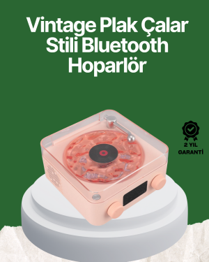 Vintage Tarz Bluetooth Hoparlör – Gece Işığı ve Zaman Göstergeli