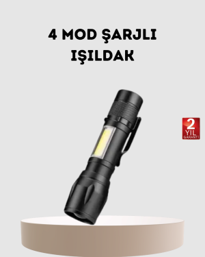 Profesyonel 4 Modlu Şarjlı El Feneri | 1300 mAh Batarya | Cree LED Teknolojisi