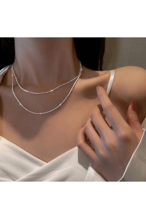 Gümüş Kaplama Çift Sıra Kristal Cam Taşlı Su Yolu Kolye