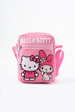 Pembe Hello Kitty Melody Çocuk Omuz Çantası – 3 Bölmeli – Su Geçirmez Kumaş (21×16×6 cm)