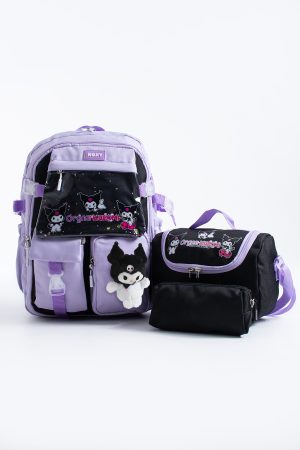 Kuromi Kore Kawaii Okul Çantası Seti – Sırt Çantası + Beslenme Çantası + Kalemlik