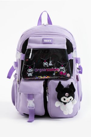 Kuromi Kawaii Kore Tarzı Aksesuarlı Çok Bölmeli Çocuk Okul Çantası