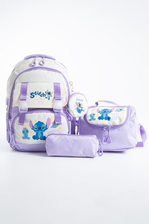 Kore Kawaii 4'lü Okul Çantası Seti Ortopedik Sırt Çantası - Twill Kumaş, Termal Beslenme Çantası, Kalemlik ve Cüzdan