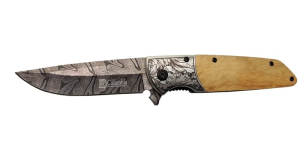 Columbia A2150c Kahve Kamp Çakısı 21cm- Manuel, Ahşap İşlemeli Sap,kemerlikli
