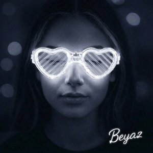 Beyaz Led Işıklı Kalp Gözlük – 3 Modlu Parti & Glow Gözlüğü