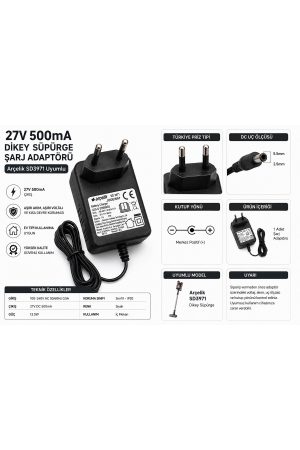 SD3971 Uyumlu 27V 500mA Dikey Süpürge Şarj Adaptörü – JOD-S-270050GS