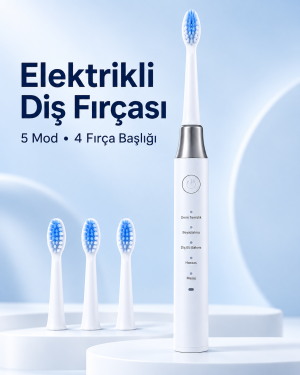 1. Hassas ve Masaj Modlu USB Şarjlı Beyaz Elektrikli Diş Fırçası 3 Başlık Hediyeli