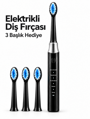 Siyah Elektrikli Diş Fırçası 3 Yedek Başlık Hediyeli