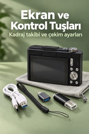 Otomatik Odaklamalı Dijital Fotoğraf Makinesi 4K Video ve Fotoğraf Çekimi