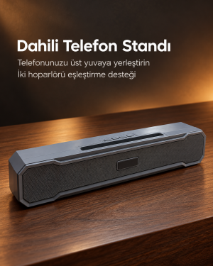 Köşeleri Eğimli Bar Tipi Tasarıma Sahip Şarj Edilebilir Masaüstü Bluetooth Hoparlör