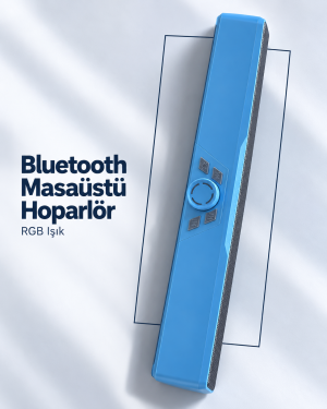 USB Bellek ve TF Kart Destekli Şarj Edilebilir Bluetooth Masaüstü Hoparlör Mavi