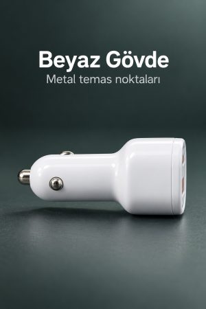 Çift Portlu Beyaz Oto Şarj Adaptörü