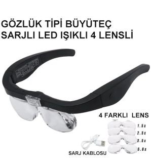 Şarjlı Gözlük Büyüteç 4 Farklı Lens -11537dc