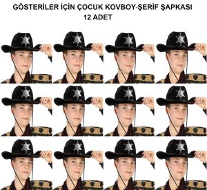 Kovboy Şerif Şapkası Siyah 12 Adet - Kostüm, Parti Ve Gösteri Şapkası