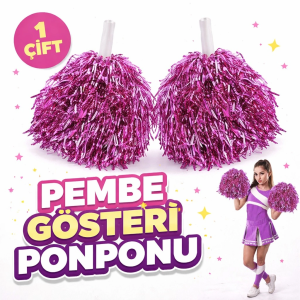 1 Çift ( 2 Adet ) Pembe Renk 23 Nisan 19 Mayıs 29 Ekim Okul Gösteri Ponponları Ekstra Dolgun