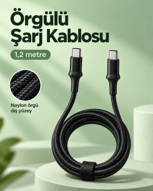 Type C to Type C LED Işıklı Şarj Kablosu 1,2 Metre