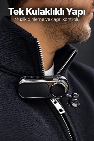 Yaka Klipsli Makaralı Bluetooth Tek Kulaklık