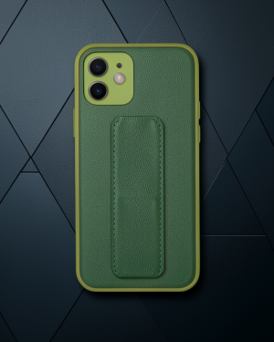 iPhone 12 - Coco Deri Standlı Kılıf - Su Yeşili