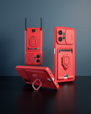 Xiaomi Redmi Note 12 4G - Kılıf - Zuma Kartvizitli Yüzüklü Silikon - Kırmızı