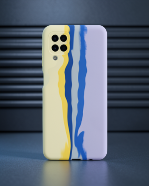 Samsung Galaxy A22 Kılıf Ebruli Lansman Silikon - Sarı-lila