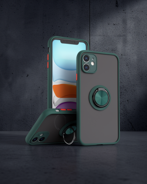 iPhone 11 Kılıf Montreal Yüzüklü Silikon - Yeşil