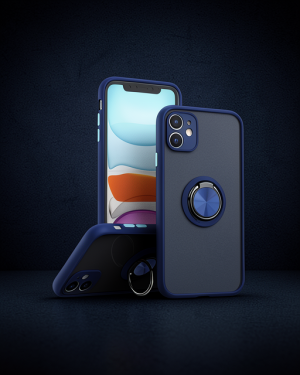 iPhone 11 Kılıf - Montreal Yüzüklü Silikon Kapak - Lacivert