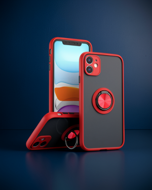 iPhone 11 Kılıf - Montreal Yüzüklü Silikon Kapak - Kırmızı