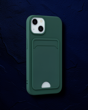 iPhone 14 Plus Kılıf Kelvin Kartvizitli Silikon - Koyu Yeşil