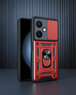 Vivo Y27 Kılıf Pars Lens Yüzüklü Silikon - Kırmızı