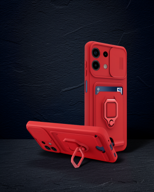 Xiaomi Redmi Note 13 4G Kılıf - Zuma Kartvizitli Yüzüklü Silikon - Kırmızı