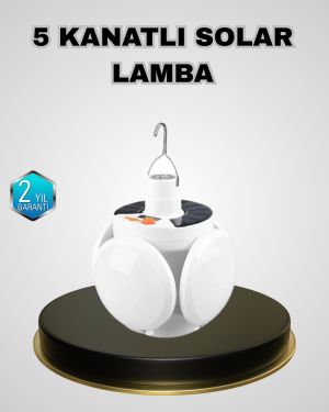 5 Kanatlı Solar Kamp Lambası – USB Şarjlı, Taşınabilir, IP65 Su Geçirmez Bahçe Lambası