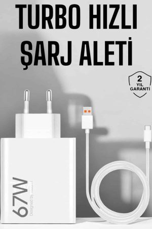 Şarj Aleti 67W Hızlı Şarj Turbo Type-C Uyumlu Şarj Adaptörü Kablosu