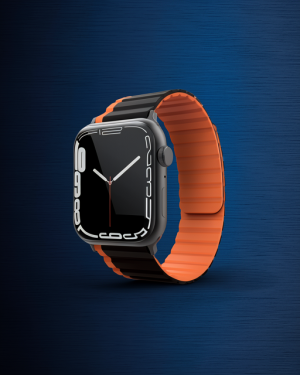 Apple Watch 42mm Mo-wb1 Çift Renk Mıknatıslı Silikon Kordon (saat Değildir) - Siyah-turuncu