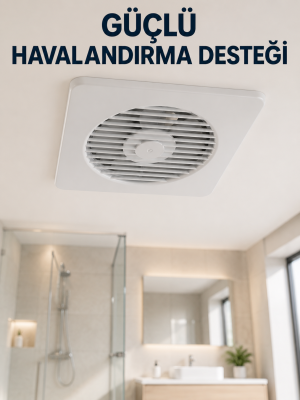 Dekoratif Banyo ve Mutfak Aspiratörü 150 mm 20,8 x 20,8 cm 20 W Havalandırma Fanı