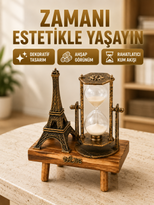 Ahşap Gövdeli Dekoratif Kum Saati – Masa Üstü El Sanatı Aksesuarı