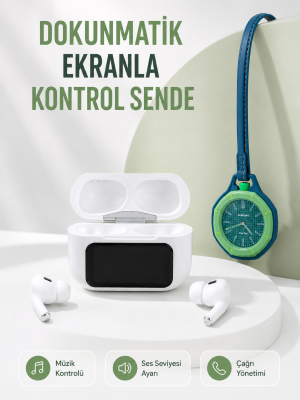Bluetooth 5.4 Kablosuz Kulaklık Yeşil Askılı Analog Charm Saat İkili Set