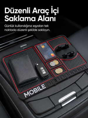 Telefon Standlı Araç İçi Organizer Kaydırmaz Silikon Konsol Düzenleyici Mat