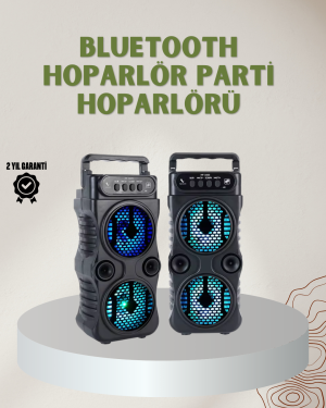 1200 mAh Şarjlı LED Işıklı Bluetooth Hoparlör – FM Radyolu, Hafıza Kart Destekli