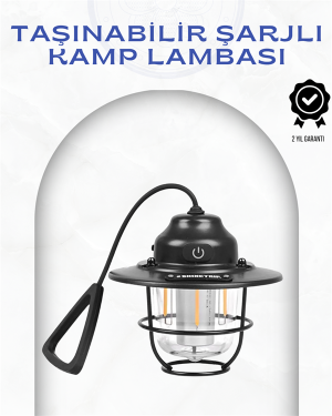 Geometrik Tasarımlı Vintage Kamp Lambası – Type-C Şarj, Ayarlanabilir Parlaklık