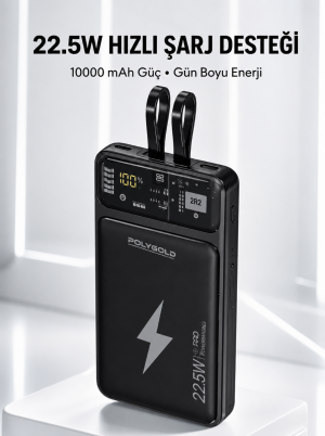 Powerbank Hızlı Şarj 10000 mAh Dahili Kablo Yeni Nesil