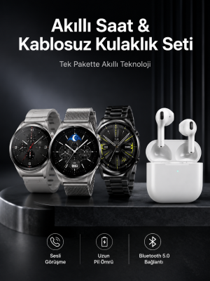 Akıllı Saat ve Kulaklık Seti Dokunmatik Ekran 5.0 Bluetooth Bağlantılı Sesli Görüşme