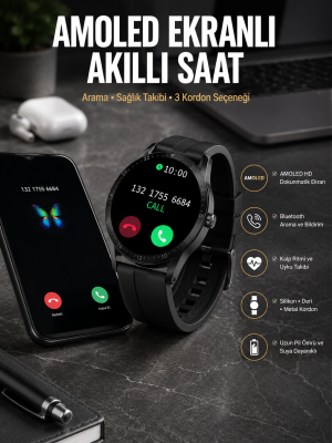 Akıllı Saat Amoled Ekran 3 Kordonlu NFC Ve GPS Uyumlu