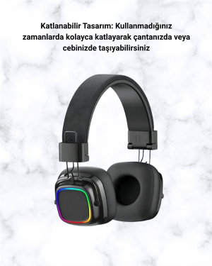 Bluetooth 5.3 Rainbow Işıklı Kulak Üstü Kablosuz Kulaklık
