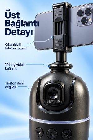 Yatay ve Dikey Çekim İçin Yüz Takipli Telefon Tutucu