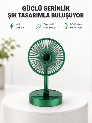 Katlanabilir Mini Fan – 3 Kademeli Soğutma, Şarjlı