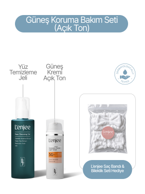 Güneş Koruma ve Aydınlatıcı Bakım Seti Açık Ton - SPF 50 Güneş Kremi 50 ml ve Yüz Temizleme Jeli 200 ml - Saç Bandı & Bileklik Seti Hediye