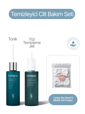 Temizleyici Cilt Bakım Seti - Glikolik Asitli Yüz Temizleme Jeli 200 ml ve Gözenek Sıkılaştırıcı Tonik 200 ml ile Saç Bandı & Bileklik Seti Hediyeli