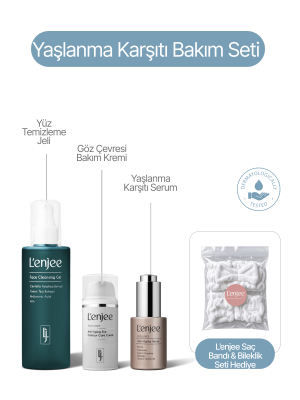 Anti Aging Yaşlanma Karşıtı Bakım Seti - Retinol ve Peptit İçerikli Yenileyici Serum 30 ml, Collagen Göz Çevresi Kremi 30 ml ve Temizleme Jeli 200 ml ile Saç Bandı ve Bileklik Hediyeli