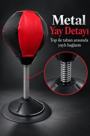 Masaüstü Boks Topu Yaylı Kırmızı Siyah Pompalı Set